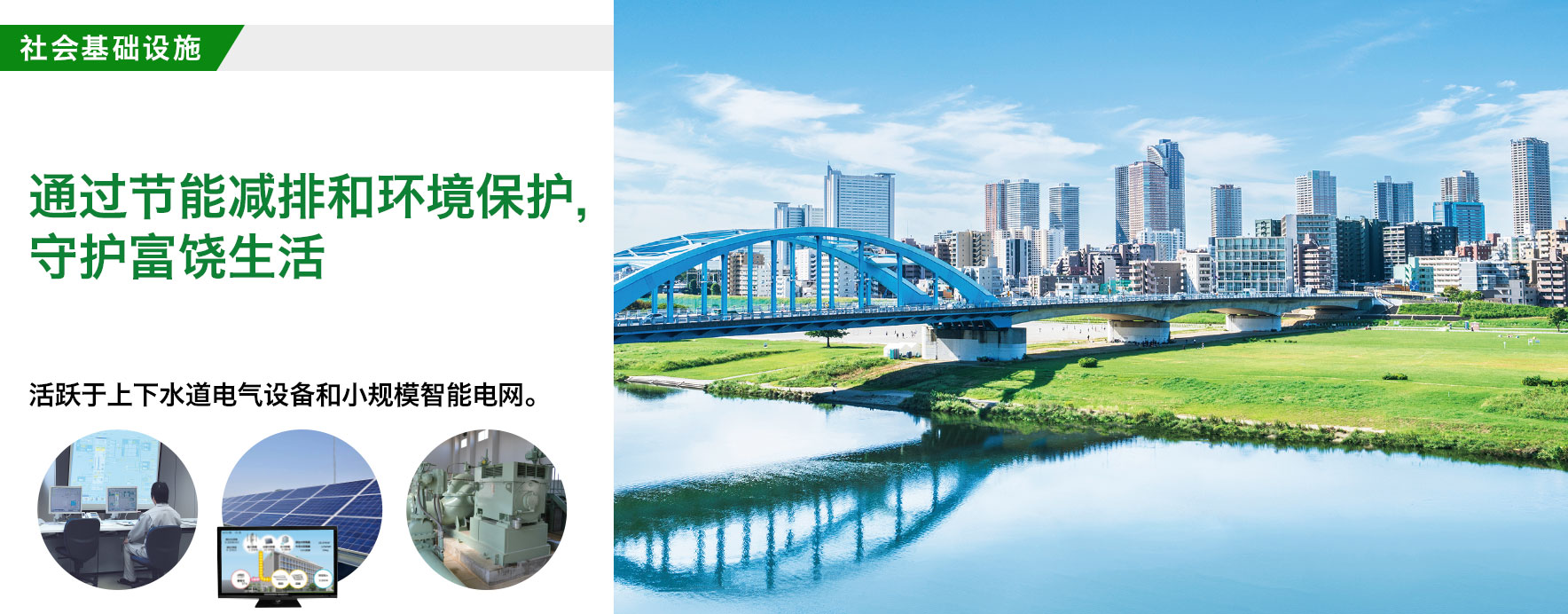 社会基础设施/打造与环境调和的丰富生活/活跃于公寓的小规模智能电网和上下水道电气设备。