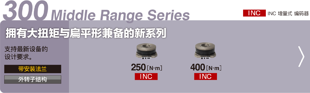300 Middle Range Series 拥有大扭矩与扁平形兼备的新系列 支持最新设备的设计要求。